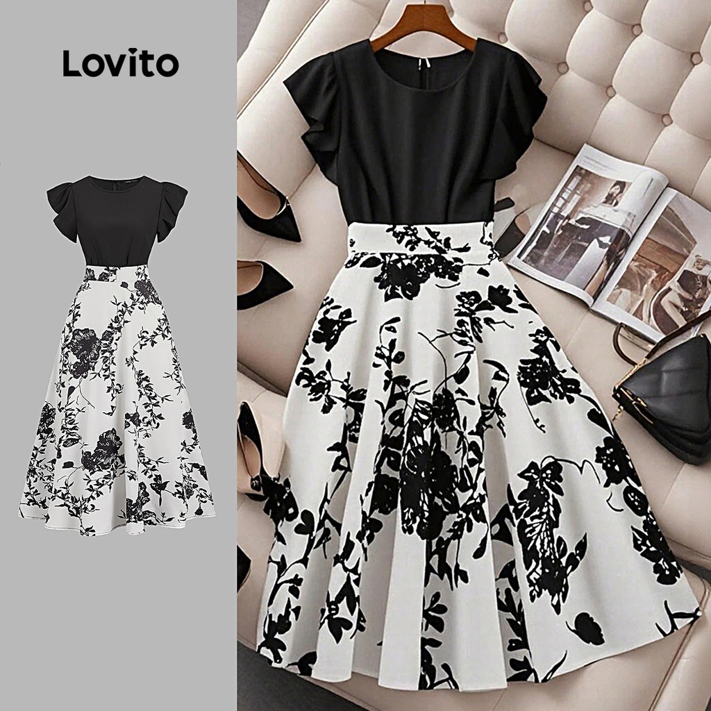 Lovito Vestido Elegante de Cores Contrastantes para Primavera/verão Para Mulheres L154ED350 em Oferta na Shopee