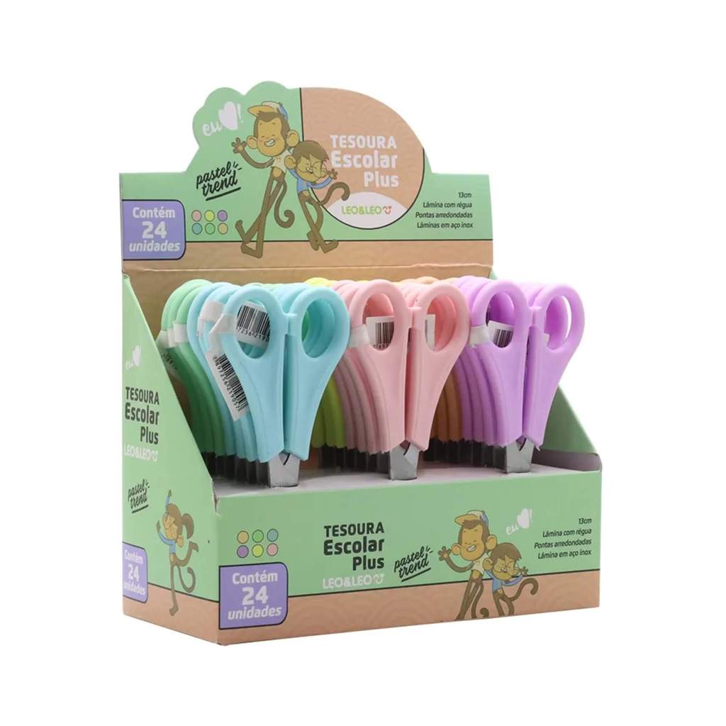 Tesoura Escolar Plus Pastel Trend Display com 24 Unidades Leo&Leo Leonora - 72005 em Oferta na Shopee