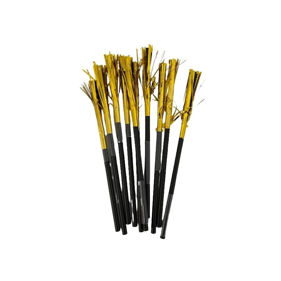 Canudo De Papel Preto Com Franja - Dourado - 20cm - 10 unidades - Artlille - Rizzo