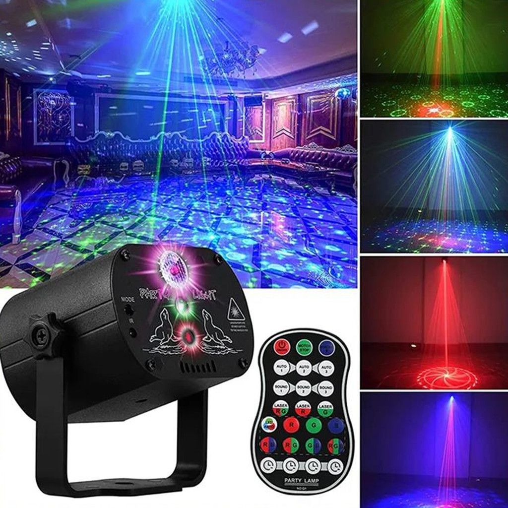 Luz de Festa Projetor LED RGB 3 em1 Laser Raio Holográfico Controle 60 Padrões Festa Balada
