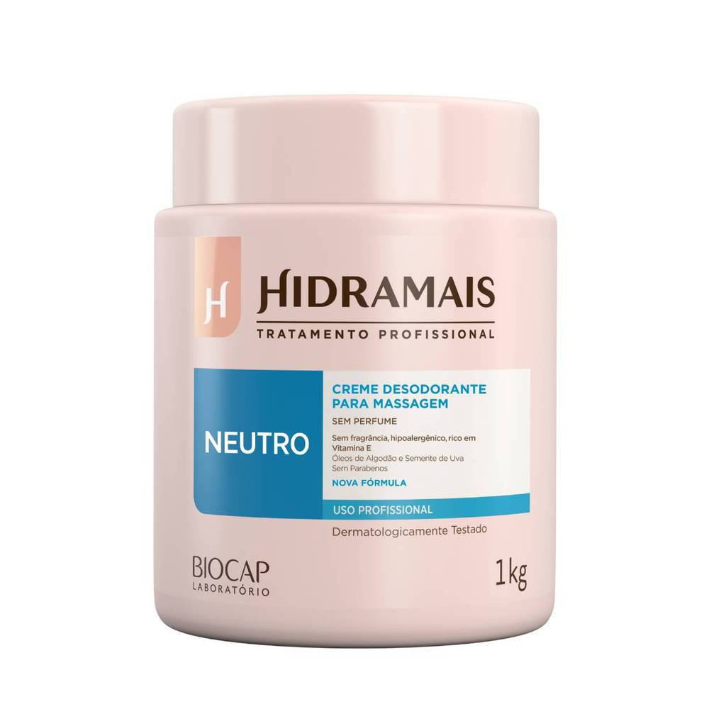 Creme Desodorante Para Massagem Neutro Hidramais 1kg Profissional Corpo Sem Perfume Hipoalergênico