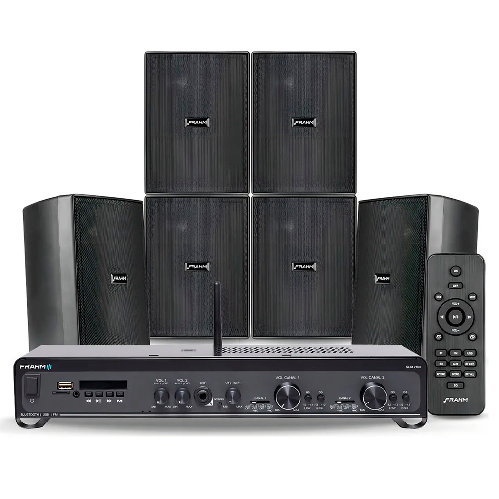 Kit Som Ambiente P/ Academias Frahm Slim 2500 + 6 Cxs Ps200 Preto 160 RMS - Frahm