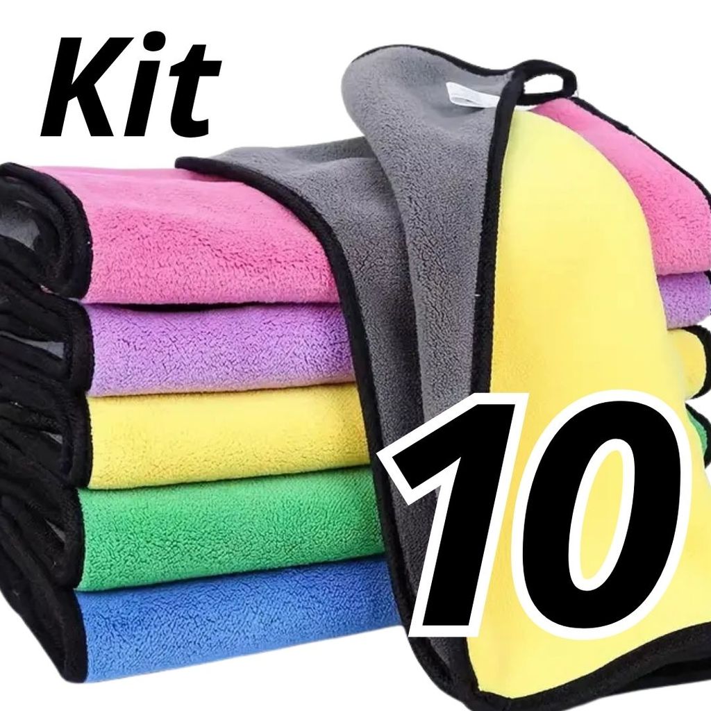 Kit 10 Toalhas de Microfibra Multiuso 40x40 Grossa Secagem Rápida Alta Absorção Top
