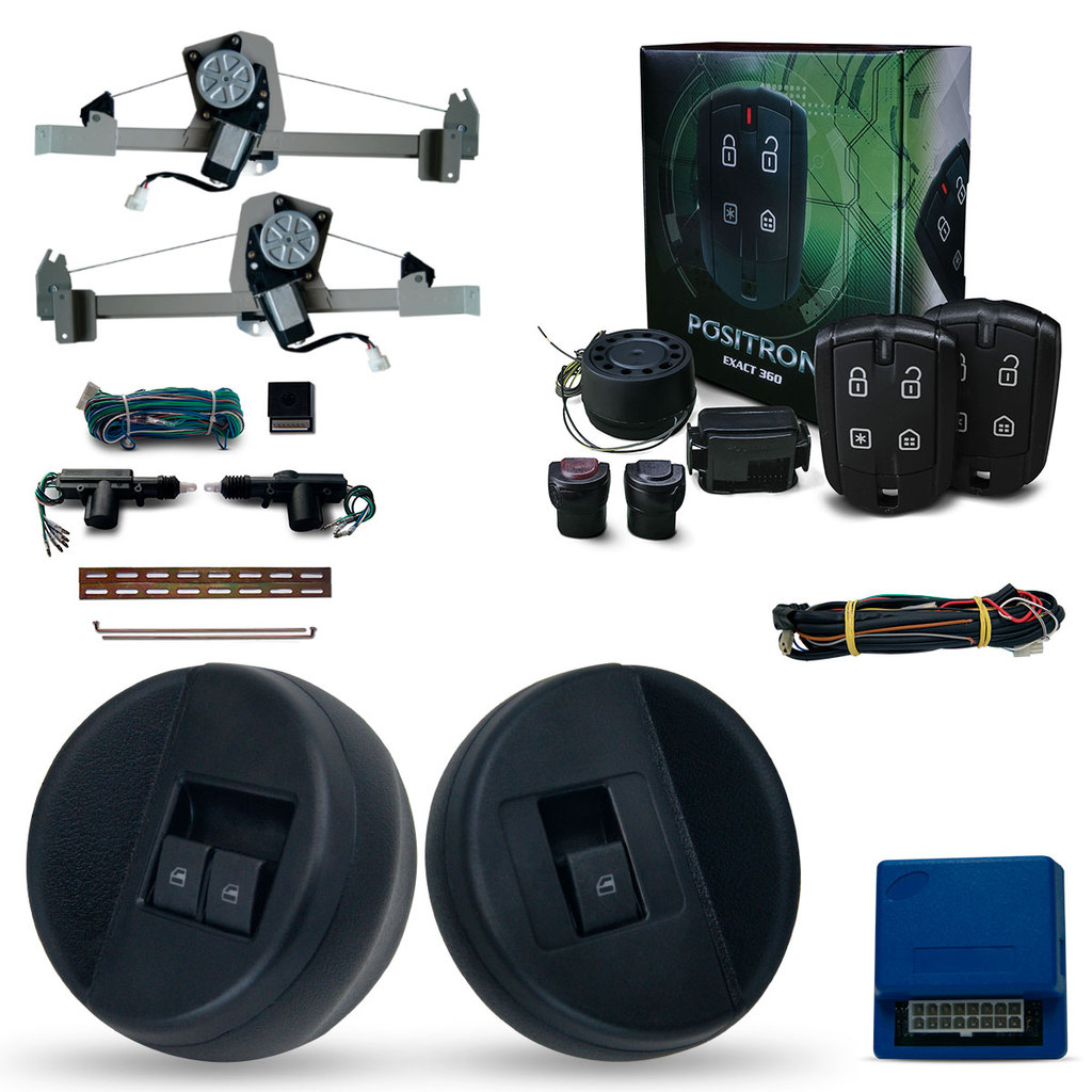Kit Vidro Eletrico, Trava e Alarme Positron Gol Saveiro Parati Voyage Quadrado inteligente