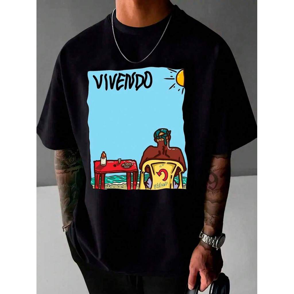 Camiseta Oversized Vivendo Brasil Praia Arte Streetwear RAP Rua HipHop Grafite Skatista Skate