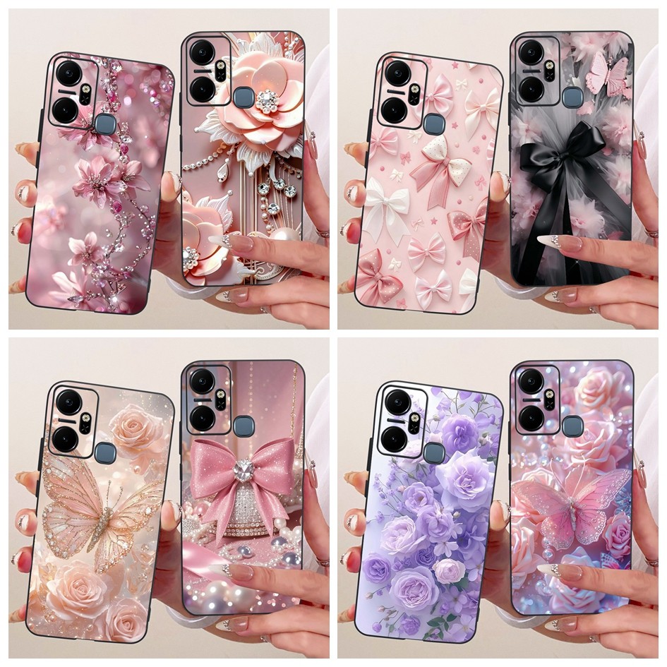 Capa À Prova De Choque Para Infinix Smart 6 Plus Caso X6823C X6823 Nova Elegante Flor Bowknot De Silicone Macio Casos In