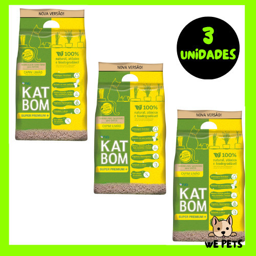 Kit 3 x Areia 3kg (Granulado) Sanitário Kat bom KATBOM Capim Limão para Gatos
