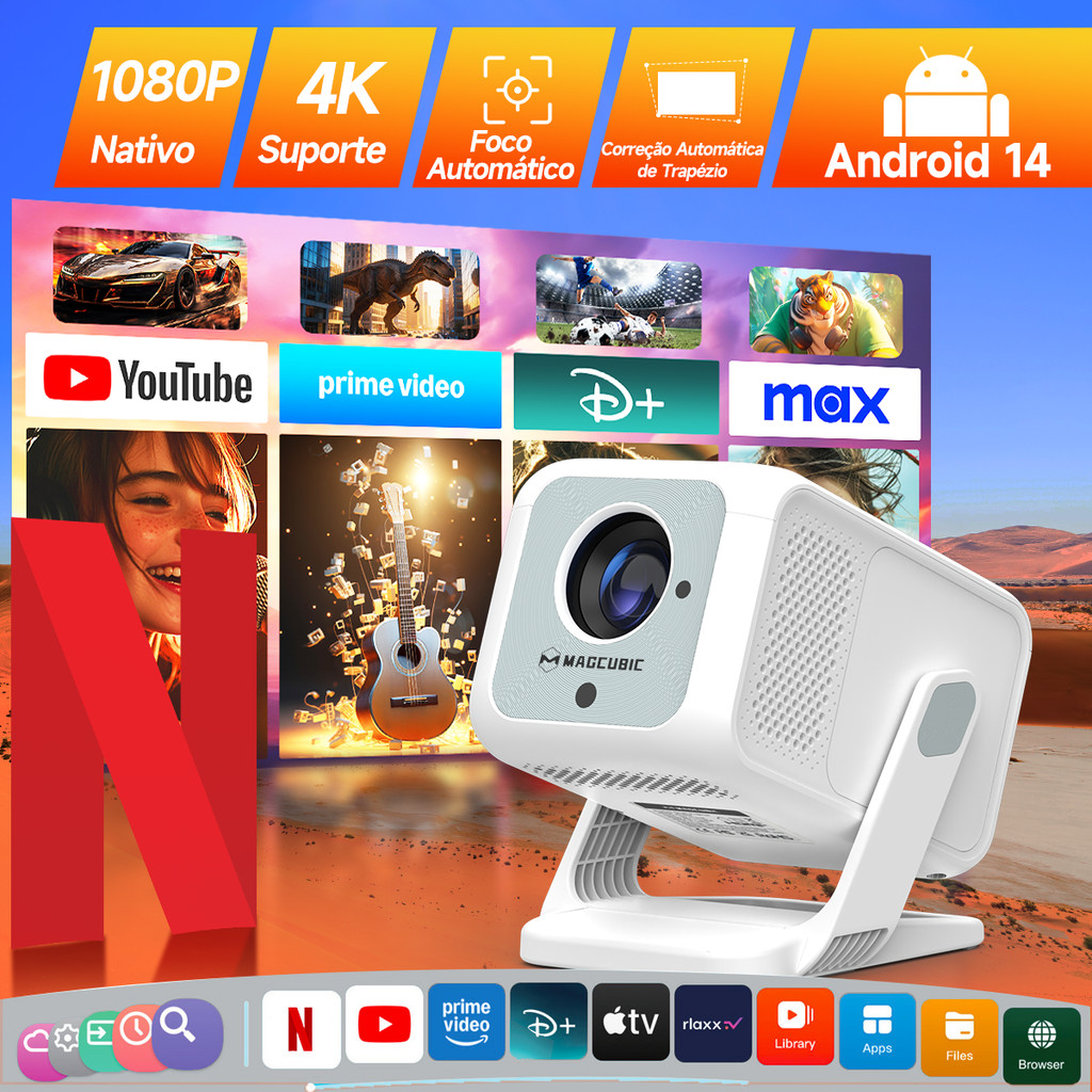 MAGCUBIC Projetor HY310X 420ANSI Android 14 Foco Automático 4K Suporte WIFI6 Alto-falante 5W Mini Projector