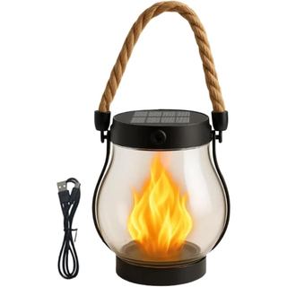 Luz Solar Externa - Lanterna à Prova d'Água com Efeito de Chama, Lâmpada Decorativa LED Recarregável, Luminária Suspensa