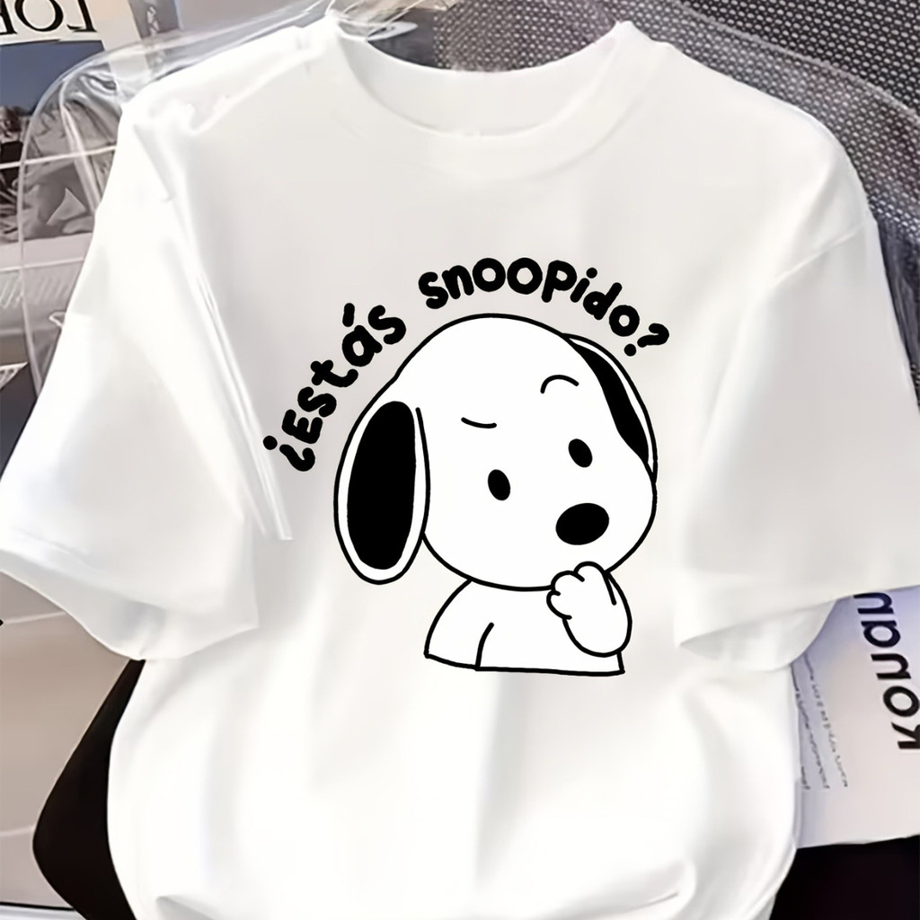Camiseta Feminina Estampa Personagem de Desenho Animado Gola Redonda Esportiva Casual de Manga Curta, Tecido Confortável