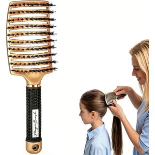 Escova Desembaraçadora Pop Magic para Mulheres e Crianças, Escova de Cerdas de Javali para Secagem com Secador, Cabelo M