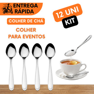 KIT 12 OU 6 COLHERES DE CHÁ COM 13CM PARA MEXER CHÁ CAFÉ AÇUCAR ADOCANTE  NÃO ENFERRUJA PARA EVENTOS