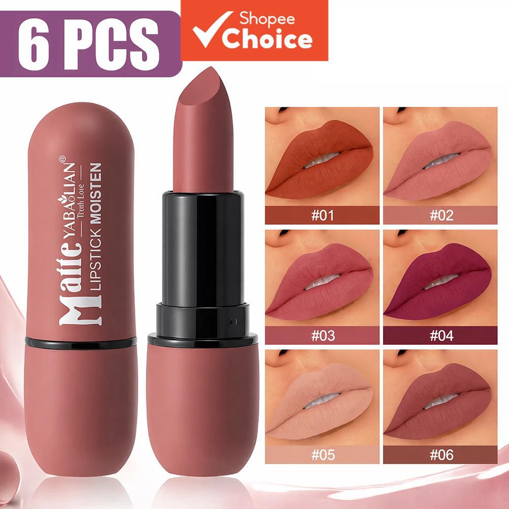 YABAOLIAN Matte Batom Conjunto De 6 Peças Veludo Fosco Copo Não Mancha Maquiagem