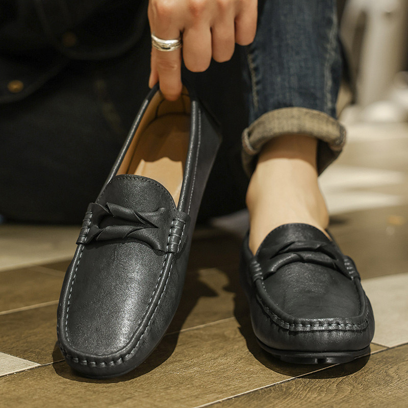 Estilo Casual ervilhas sapatos masculinos de couro genuíno sola macia deslizamento-em respirável preguiçoso sapatos de c