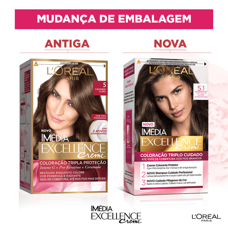 Kit Tintura Imédia Excellence L'Oréal Castanho Claro Acinzentado 5.1