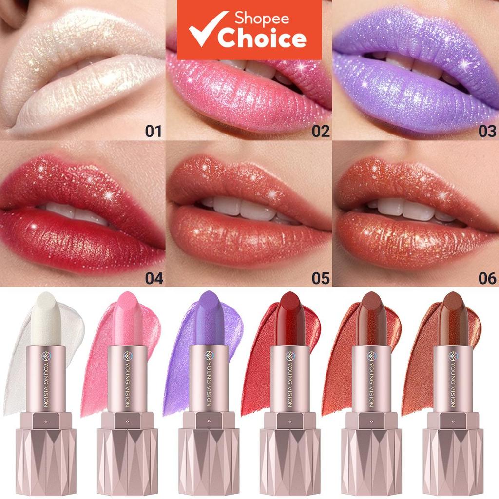 YOUNG VISION Batom Pérola Luminoso 6 Tons, Brilho Sedoso, Longa Duração, Maquiagem Labial com Glitter