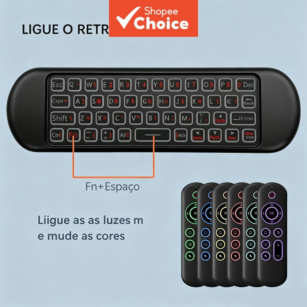 Mouse de Ar Sem Fio Controle Remoto Teclado Bluetooth para Android TV Box PC Projetor Jogos e Streaming