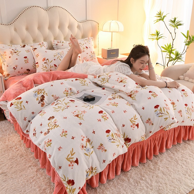 Leite velo colcha capa folha conjunto de quatro peças outono inverno Coral flanela flanela cama 2026 novo estilo cama