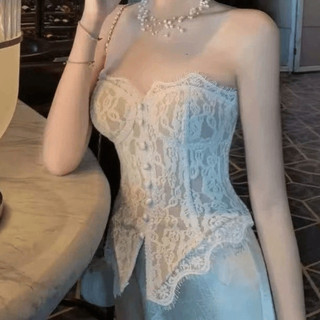 Camisola De Renda  , Espartilho Sem Mangas Espinha De Peixe , Colete Suspensor Transparente De Ajuste Fino Para
