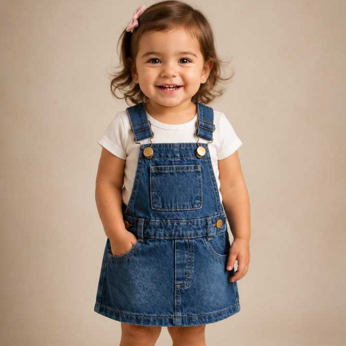 JARDINEIRA SAIA JEANS PREMIUM PARA BEBÊ MENINA DO 01 A 03 ANOS 100% ALGODÃO E MUITO CONFORTO