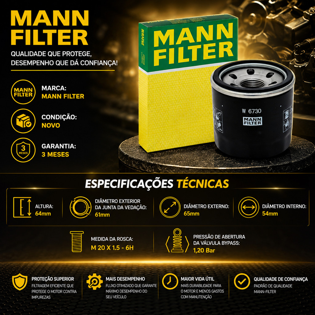 FILTRO DE OLEO W6730 MARCH, VERSA, GRAND LIVINA, LIVINA, SENTRA, TIIDA · foto 2