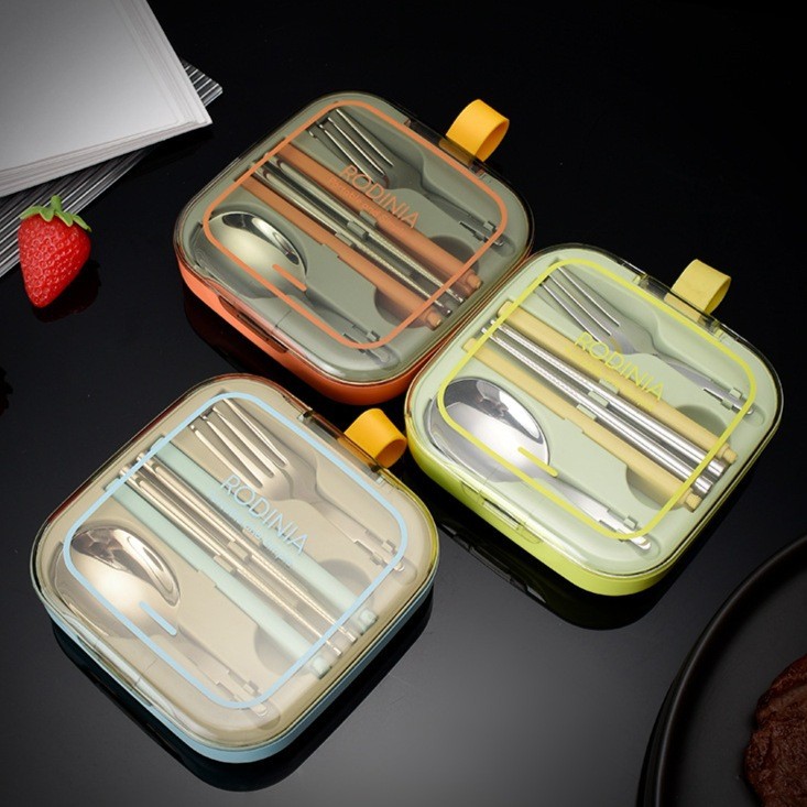 Japão importado aço inoxidável garfo colher pauzinhos conjunto criativo dobrável utensílios de mesa estudante acampament
