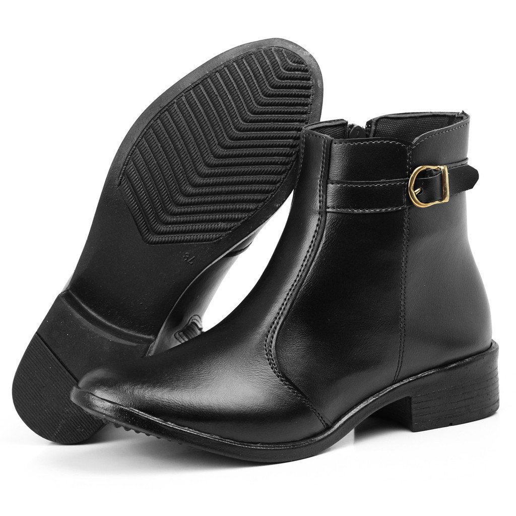 Bota Botinha Feminina Com Ziper Fivela Estilosa Inverno Têndencia