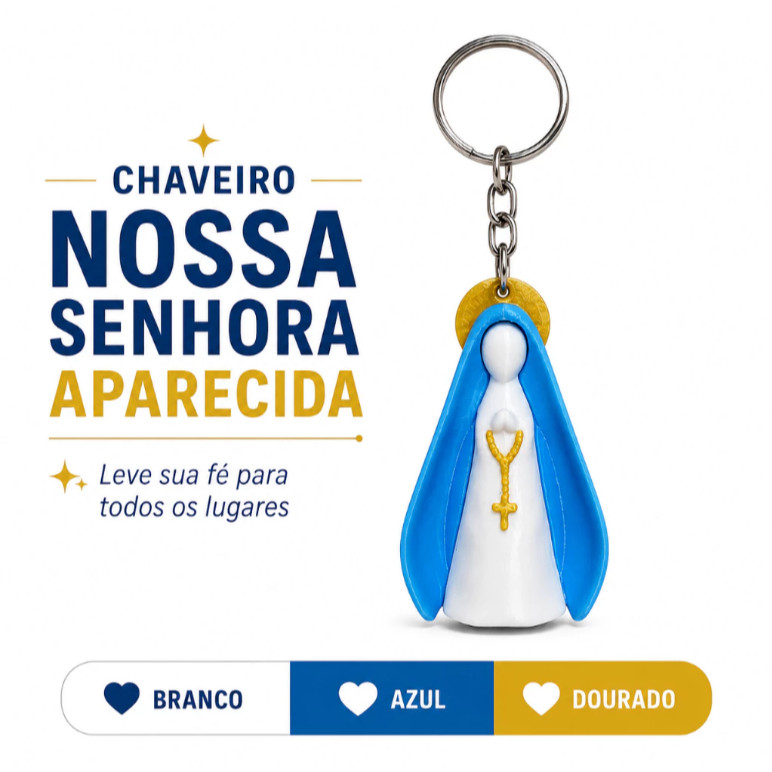 Chaveiro Nossa Senhora Aparecida 3D Fé Proteção Presente Religioso Católico Devoção