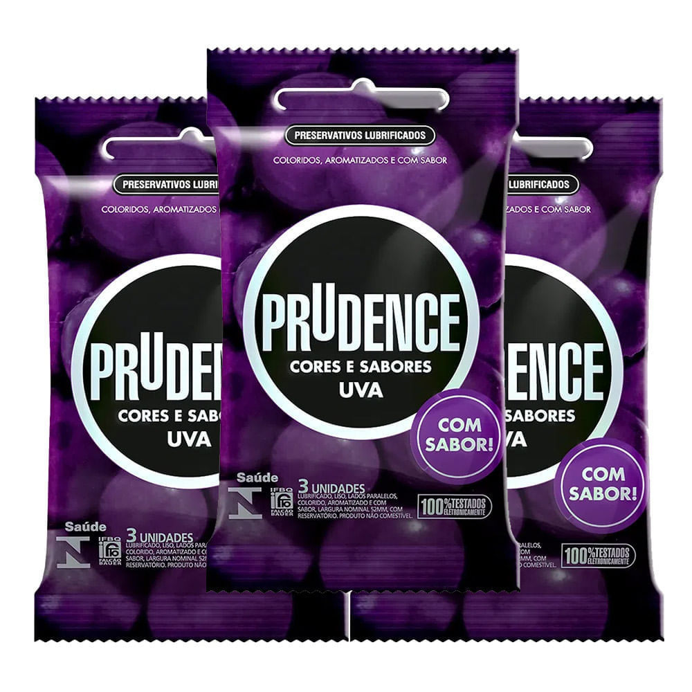 Kit 3 Preservativo Prudence Cores e Sabores Uva 3 Unidades