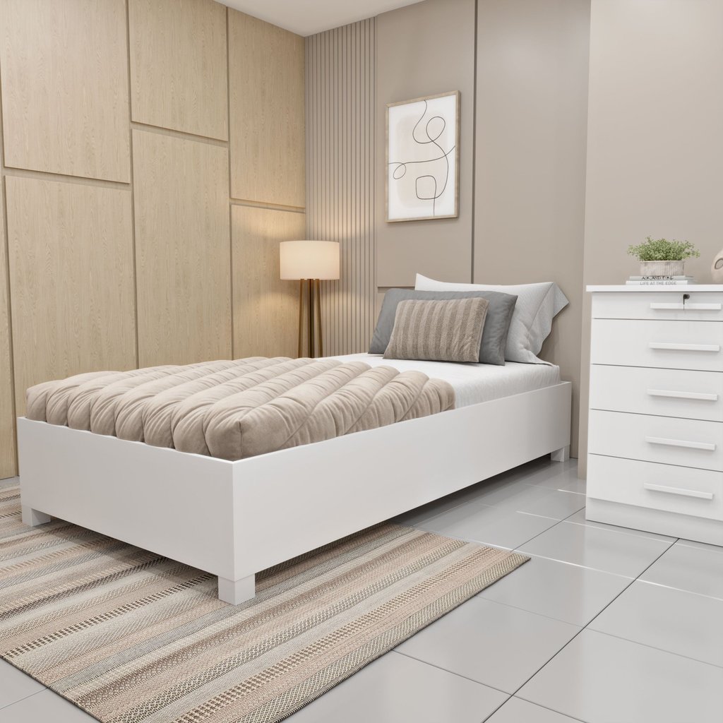 Cama Solteiro em MDP 94cm x 193cm Mônaco Neve