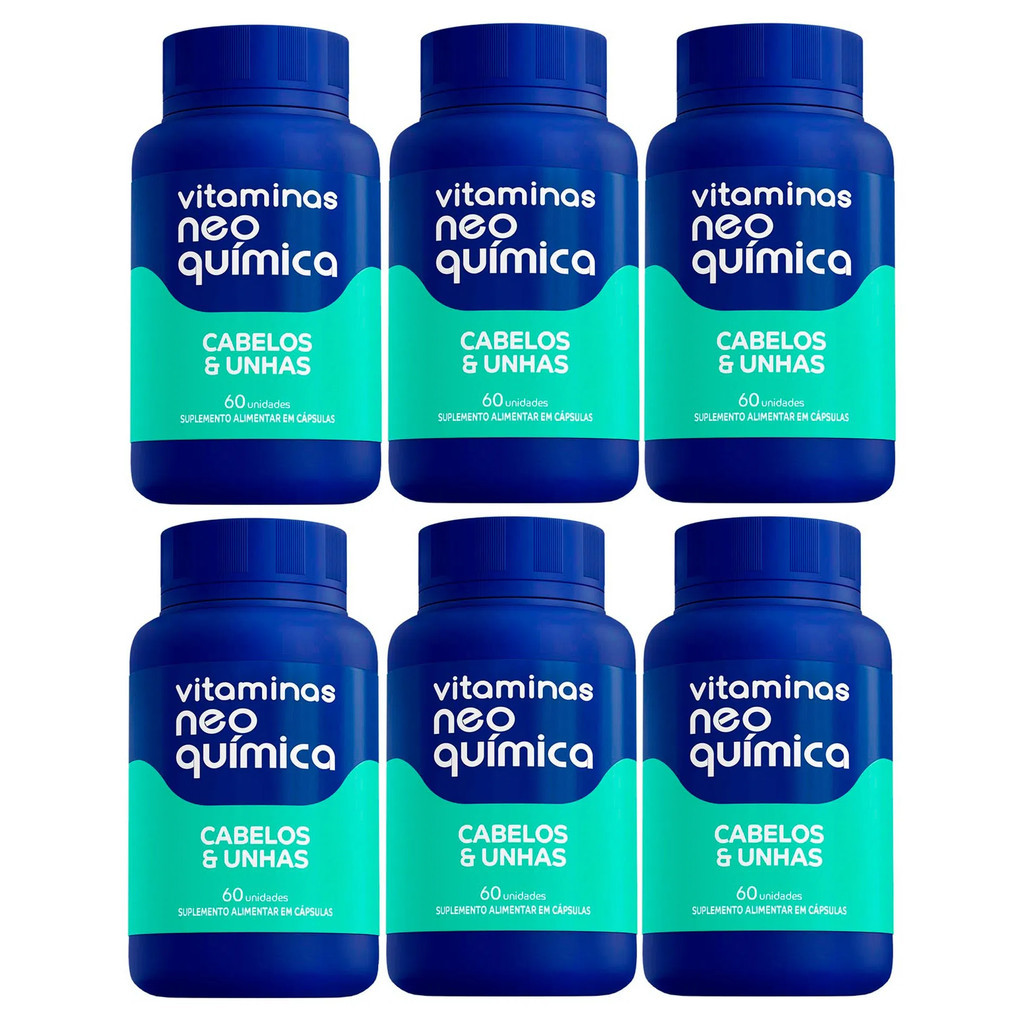 Kit 6 Suplemento Cabelos e Unhas Neo Química 60 Cápsulas Cada Total 360 Cápsulas