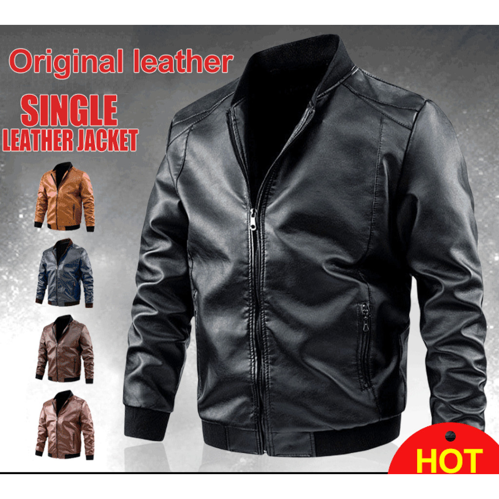 【Design Elegante】Men's Fashion Biker Leather Jacket Jaqueta Masculina/Couro Premium/Jaqueta Casual