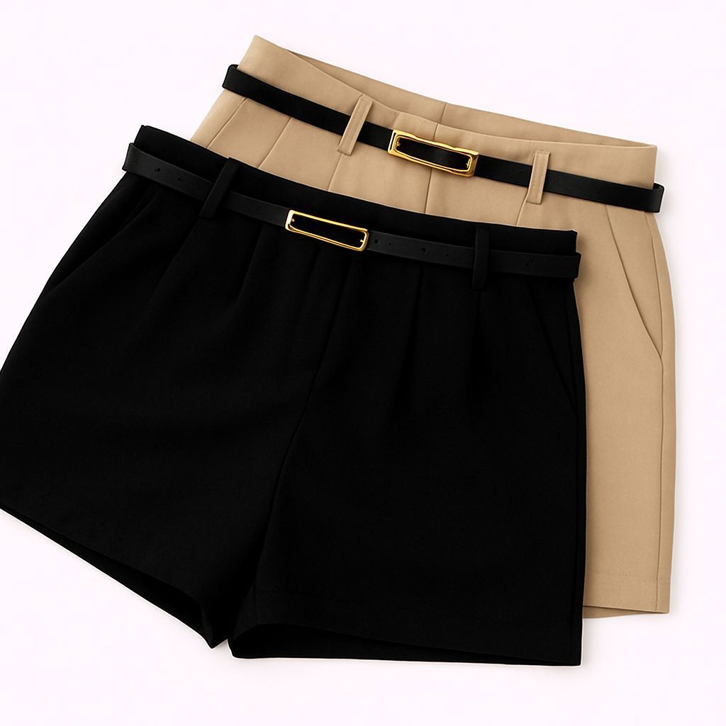 KIT 2 Short Alfaiataria Feminino Com Cinto e Cintura Alta Elegante Moda Tendência Blogueira 2026