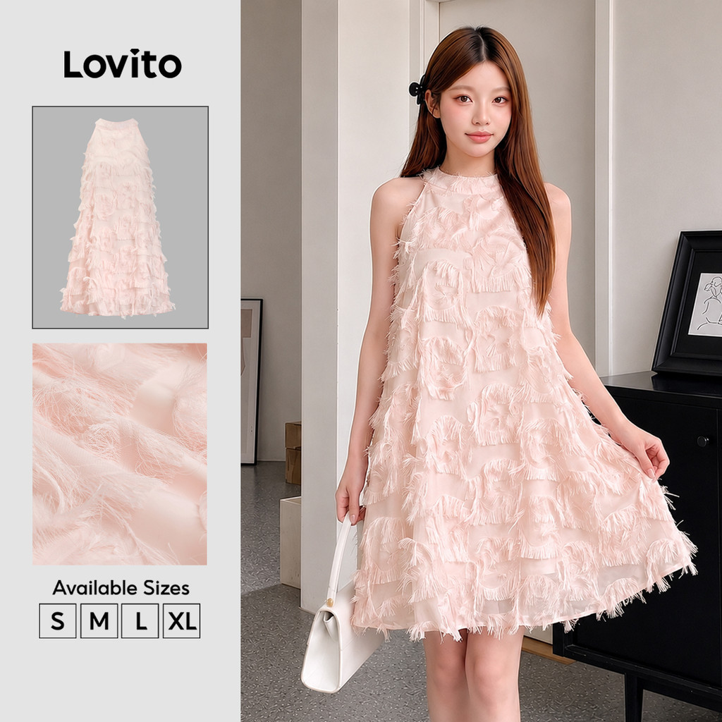 Lovito Elegante Vestido Com Franjas Lisas Para Mulheres L106AD483