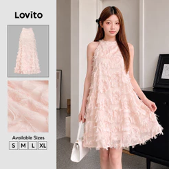 Lovito Elegante Vestido Com Franjas Lisas Para Mulheres L106AD483