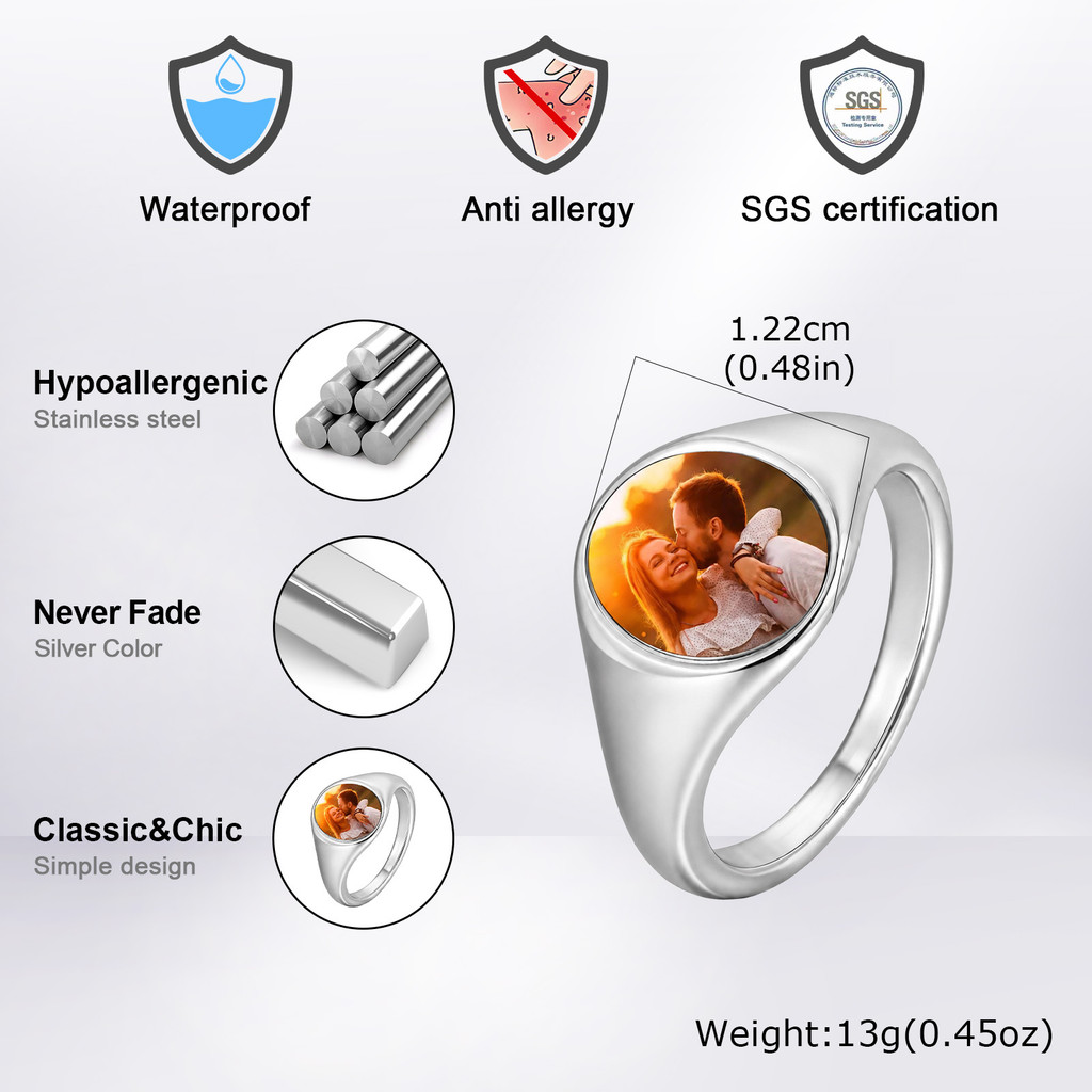 Anel De Sinete Fotográfico Personalizado Gratuito Vnox Ouro Prata Preto Imagem De Aço Inoxidável Pulseira Personalizada · foto 2