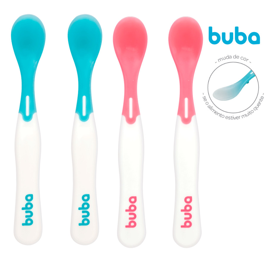 Kit 2 Colheres Termossensivel Bebê Buba Introduçao Alimentar Talher Lanche Bebe Papinha Neném Bebe