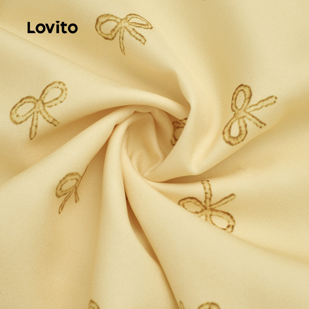 Lovito Vestido Amarelo Casual com Laço e Botão para Mulheres primavera/verão L198ED068 · foto 2