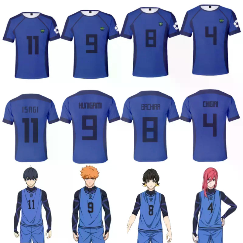Azul Bloqueio Anime Japonês Isagi Yoichi Camisa De Futebol Camiseta Cosplay Hyoma Chigiri Meguru Bachira T Original Cria