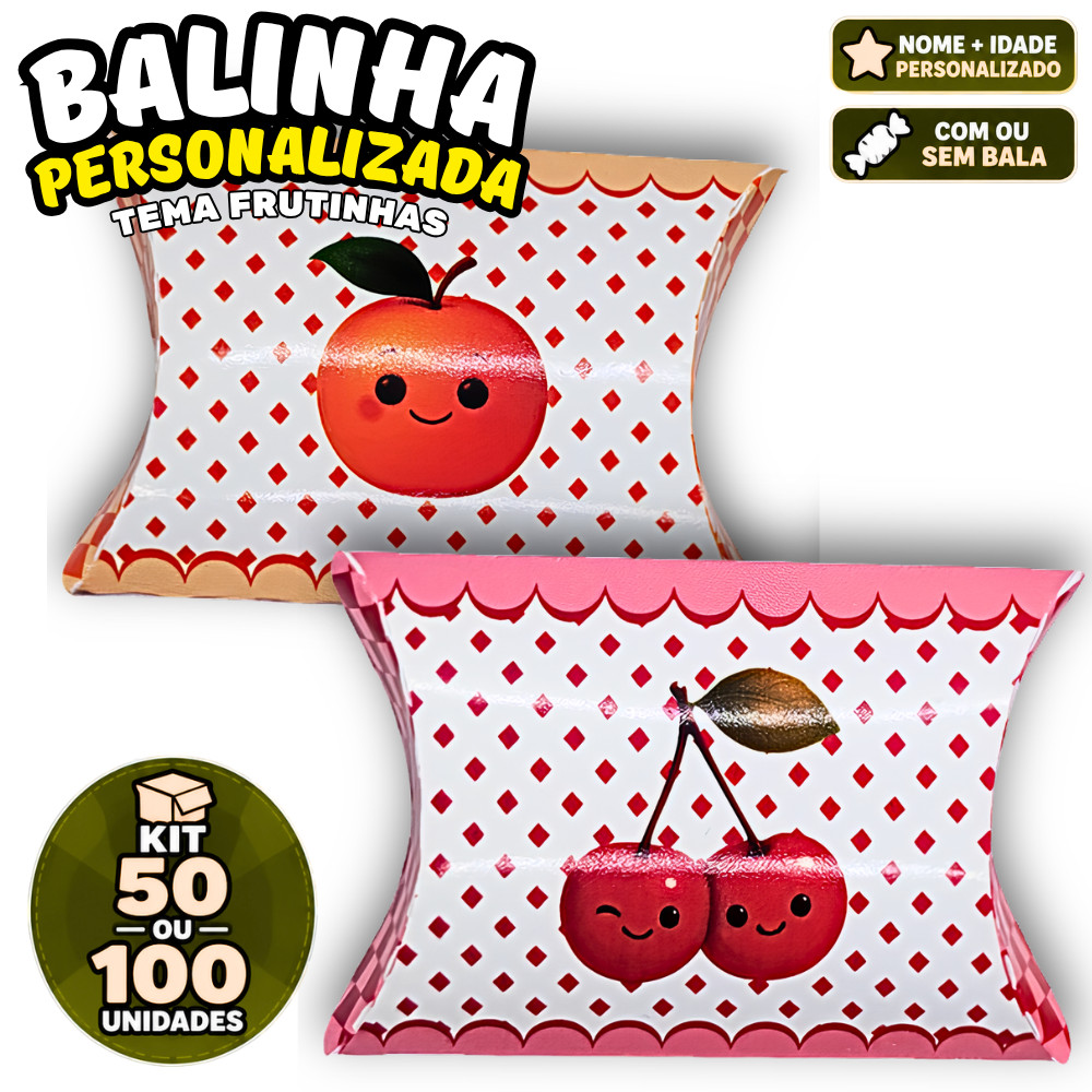 Balinha personalizada Frutinhas – lembrancinha aniversário, decoração, mimo (com ou sem balas)