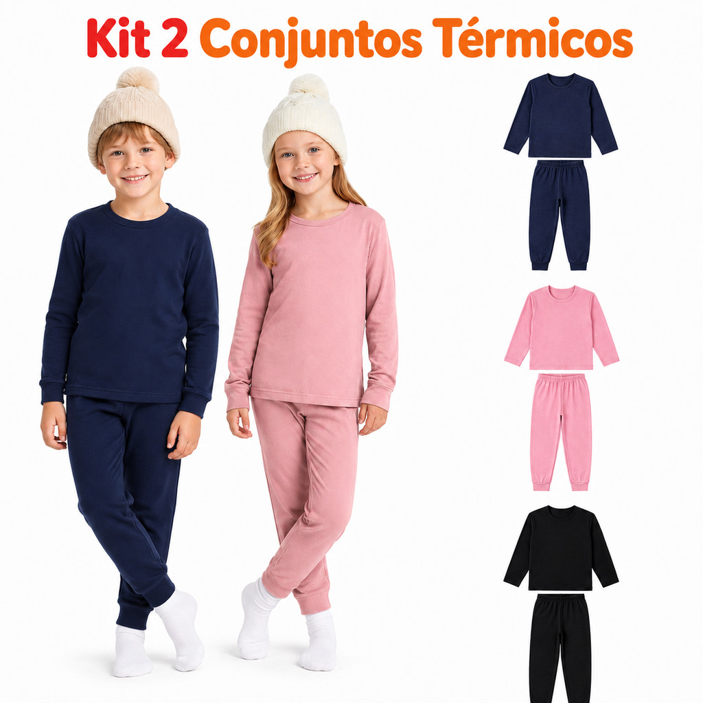 Kit 2 Conjunto Termico Menino e Menina Camisa e Calca Segunda Pele Infantil Peluciado Quentinho Frio