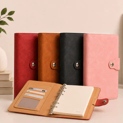 Caderno Fichario Planner Premium PU A5 Elegante Capa Aveludada 99 Folhas Pautadas