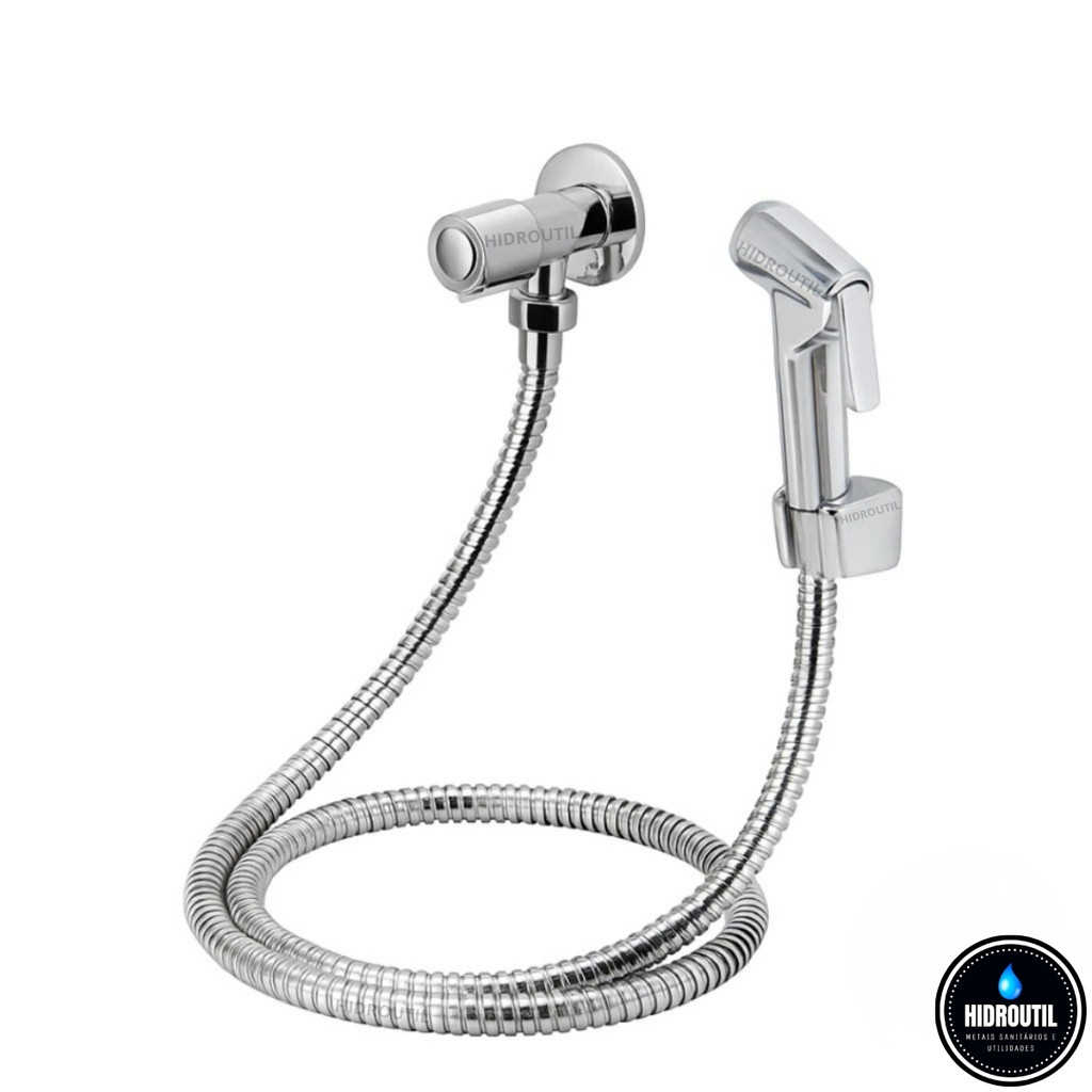 Ducha Higiênica Completa Luxo 1/4 Volta ABS Inox Cromado com Registro e Suporte