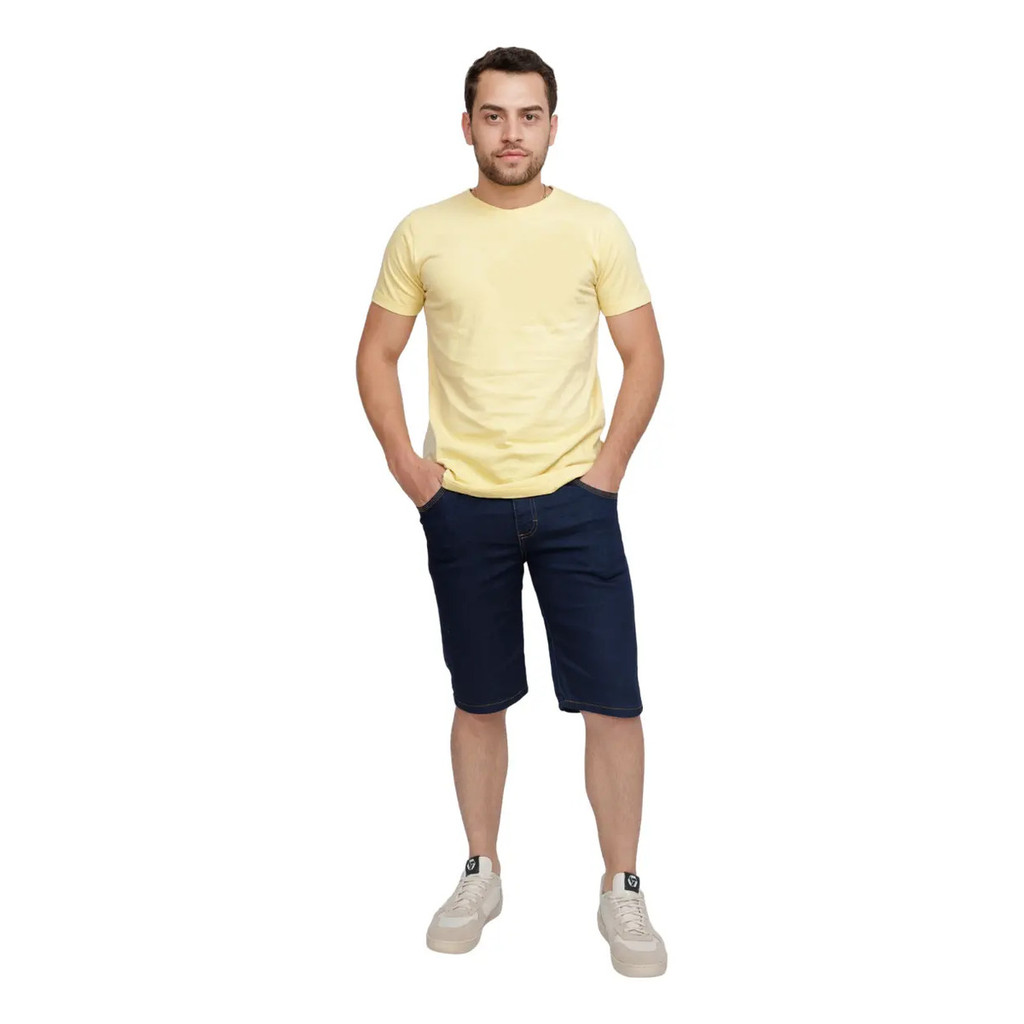 Bermuda Shorts Jeans Masculina Azul Tradicional Elastano