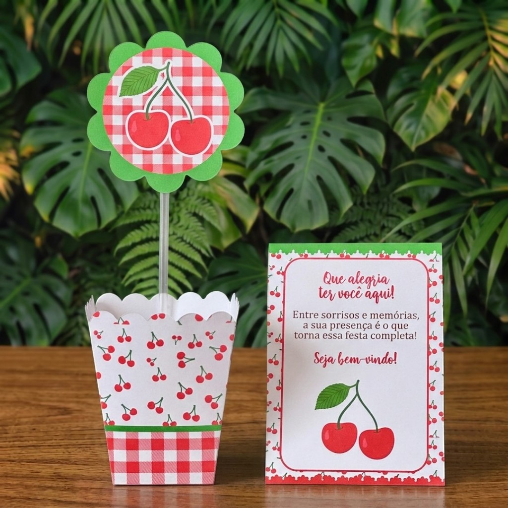 Centros de mesa + Plaquinhas CEREJINHA CEREJA lembrancinhas personalizadas para aniversario infantil decoração kit festa