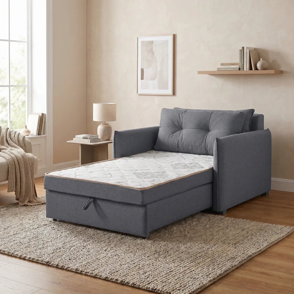 Sofá Cama Solteiro Linho Chumbo Montreal 95cm Chumbo