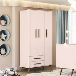 Guarda-Roupa 3 Portas com 2 Gavetas Q Encanto Retrô Rosa/Acetinado Rosa