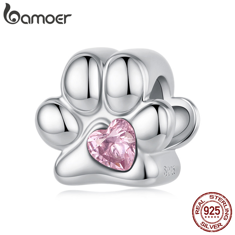 Bamoer 925 Prata Esterlina Encantos Grânulo Mini Pata Impressão Acessórios DIY Pulseira Para Presente Feminino