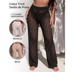Saída de Praia Tricô Crochê Slim e Plus Size Calça Feminina Moda Verão Praia Piscina 2026