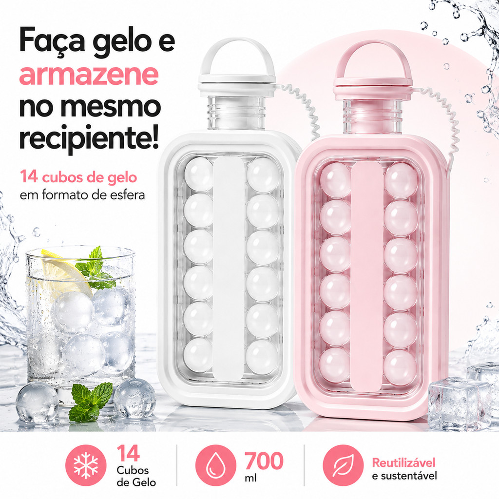 Garrafa Forma De Gelo Silicone Cubo Esfera Bebida Gelada BPA Free